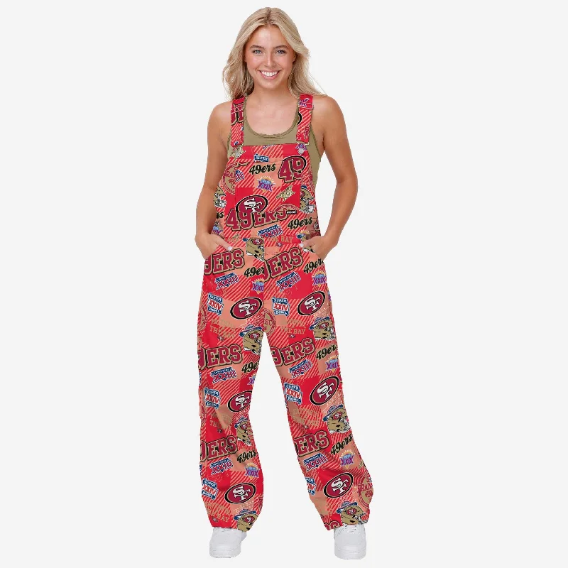 San Francisco 49ers Womens Historic Print Bib Overalls Fitted Jean Jumpsuit