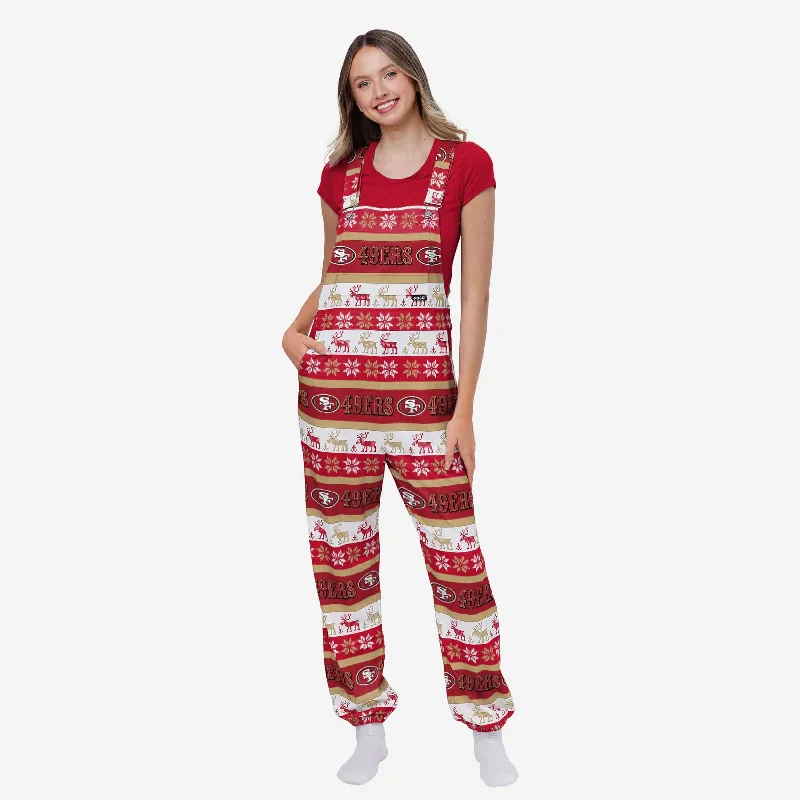 San Francisco 49ers Womens Ugly Home Gating Bib Overalls Lightweight Zip-Up Jumpsuit