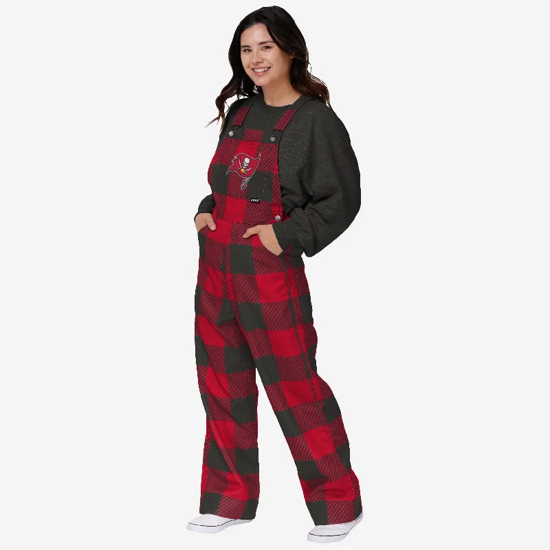 Tampa Bay Buccaneers Womens Plaid Bib Overalls Casual Loose Jumpsuit