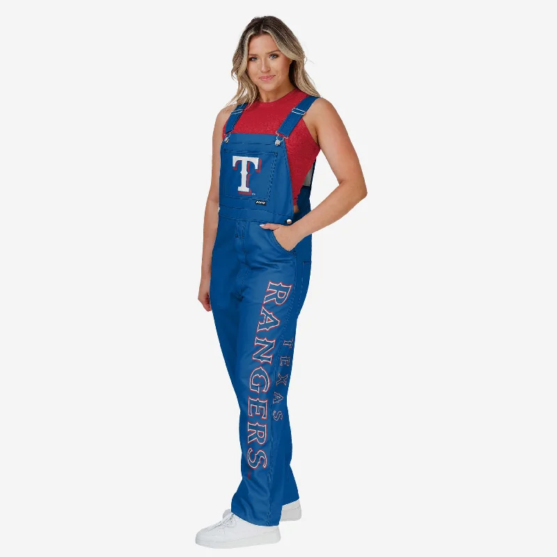 Texas Rangers Womens Big Logo Bib Overalls Striped Casual Jumpsuit