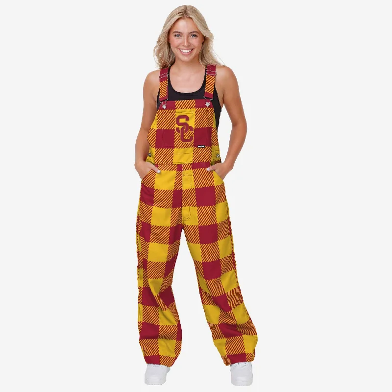 USC Trojans Womens Plaid Bib Overalls Soft Terrycloth Romper