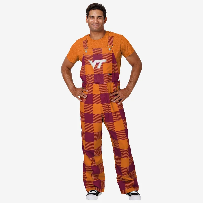 Virginia Tech Hokies Mens Plaid Bib Overalls Cropped Leg Jumpsuit