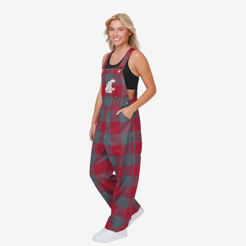 Washington State Cougars Womens Plaid Bib Overalls Elegant Tailored Jumpsuit