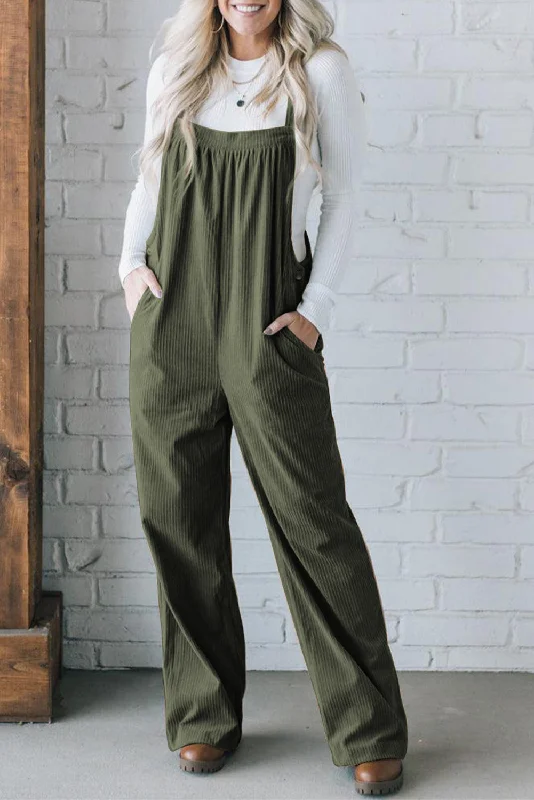 Wide Leg Corduroy Overalls Layered Look Romper