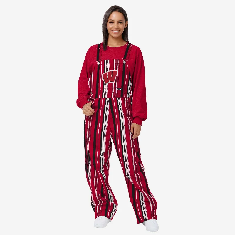 Wisconsin Badgers Womens Hyper Stripe Bib Overalls Patch Pocket Overalls