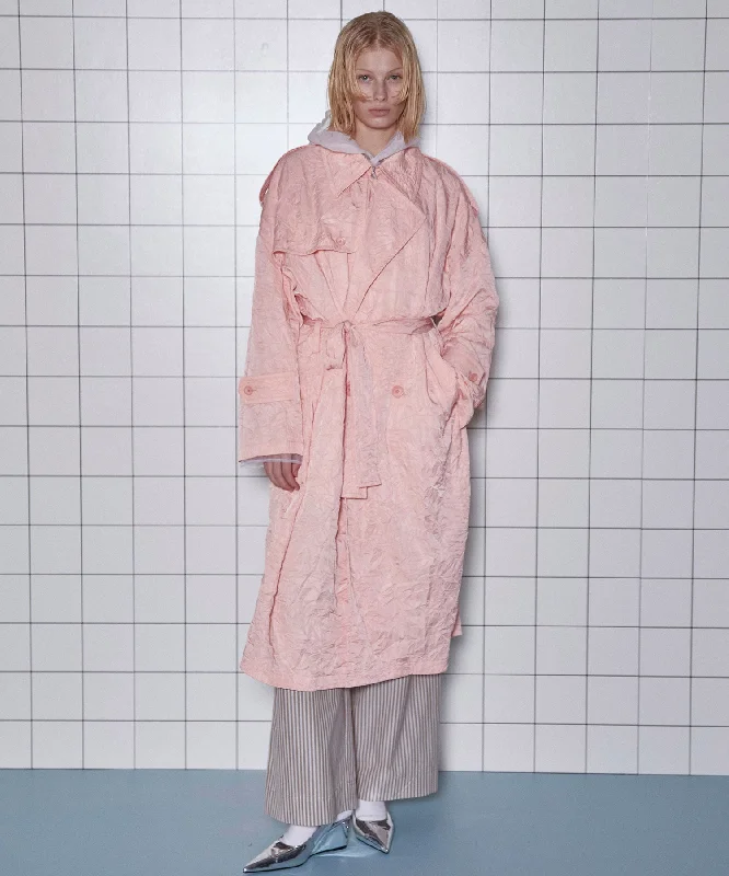 Washer Pleats Trench Coat Elegant Button-Up Trench Coat