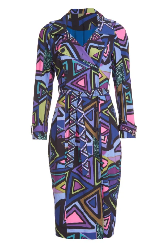 Classic Classic Geometric Print Trench Coat Comfortable Double-Breasted Trench