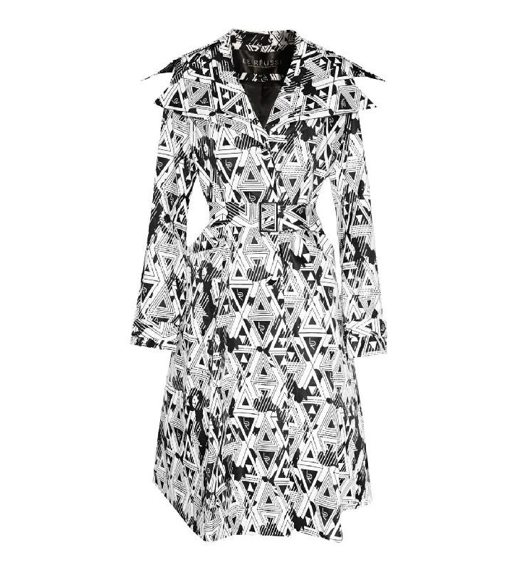 Amour Geometric Long Trench Coat Classic Plaid Wool Trench