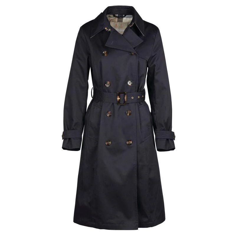 Barbour Greta Ladies Showerproof Trench - Midnight/Rosewood Tartan Trendy Wide-Collar Trench Coat Barbour Greta Ladies Showerproof Trench - Midnight/Rosewood Tartan Trendy Wide-Collar Trench Coat