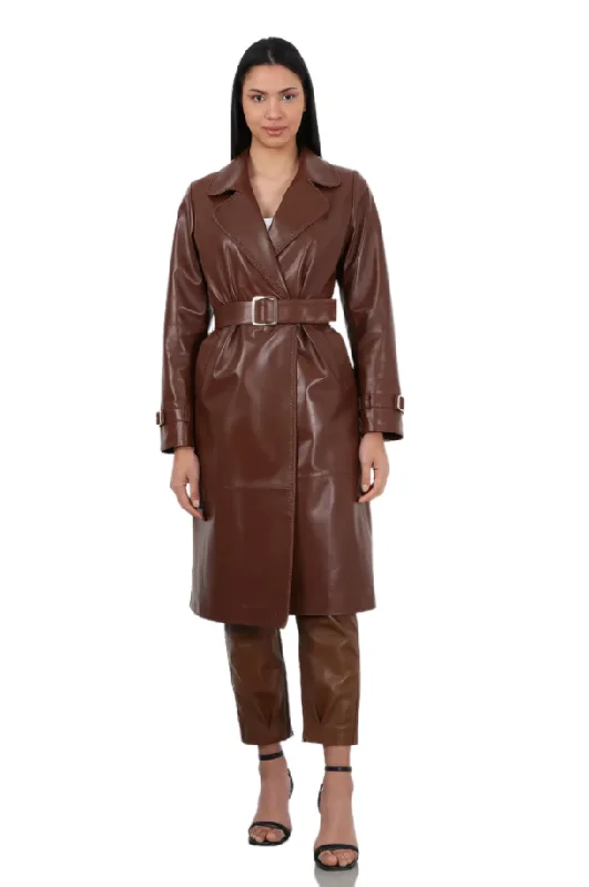 Barya NewYork Ladies Brown Soft Lambskin Double Breasted Belted Trench Coat Sleek Black Double-Breasted Trench Barya NewYork Ladies Brown Soft Lambskin Double Breasted Belted Trench Coat Sleek Black Double-Breasted Trench