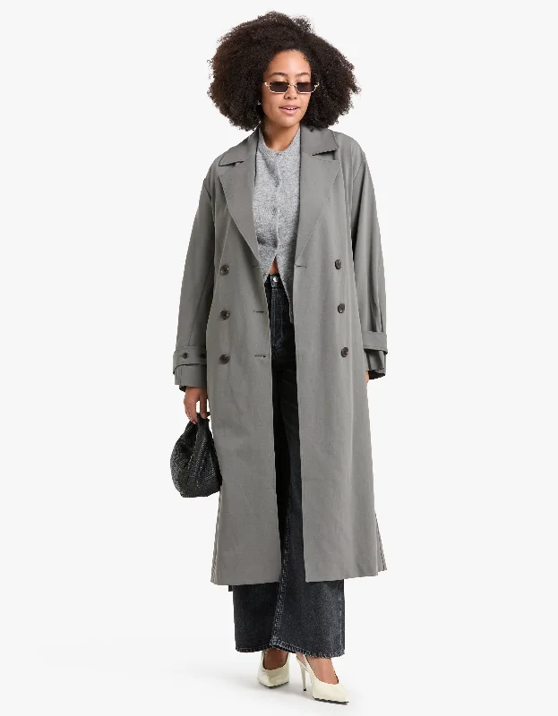 Yvonne Trench Coat - Elephant Grey Fashionable Wide-Leg Trench