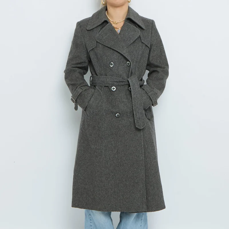 Belt  Cotton Double Breasted Trench Coat - UK 8 Modern Long Trench Jacket