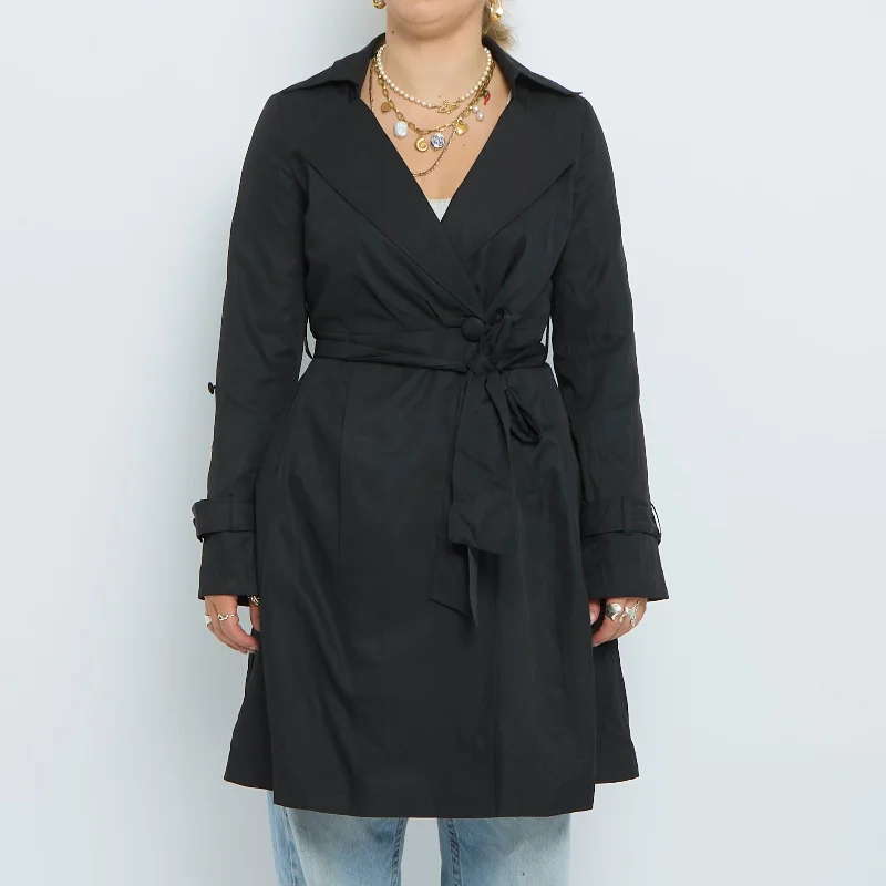 Belt  Collared Short Trench Coat - UK 8 Trendy Oversized Trench Coat