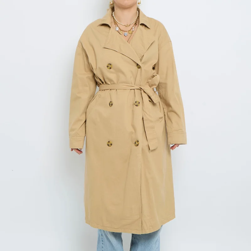 Belt  Buttoned Trench Coat - XL Fashionable Wide-Leg Trench