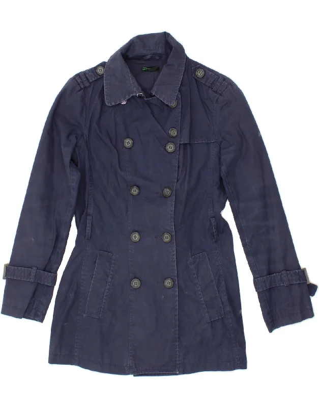BENETTON Womens Trench Coat IT 44 Medium Navy Blue Cotton Trendy Oversized Trench Coat BENETTON Womens Trench Coat IT 44 Medium Navy Blue Cotton Trendy Oversized Trench Coat