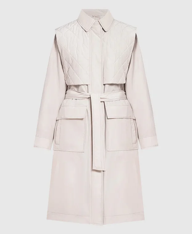 Brunello Cucinelli Women's Quilted Shell Trench Coat In Snow Classic Wool Trench Jacket Brunello Cucinelli Women's Quilted Shell Trench Coat In Snow Classic Wool Trench Jacket