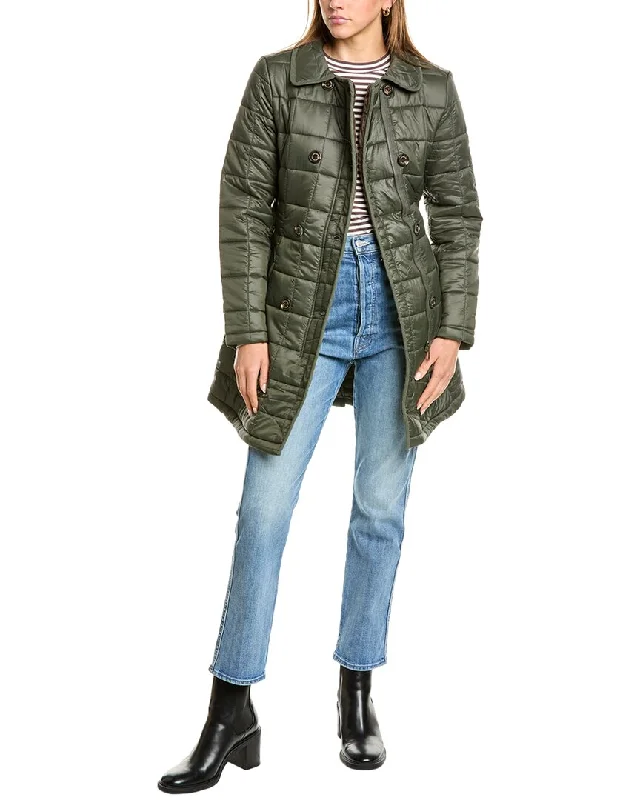 Sam Edelman Box Quilted Double-Breasted Trench Coat Modern Military Style Trench