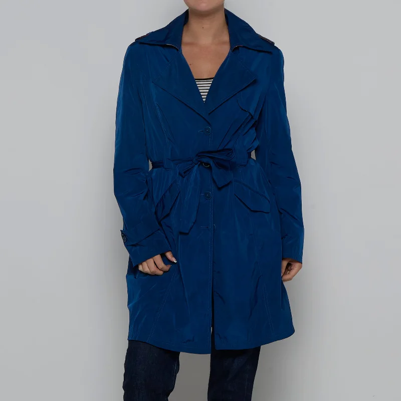 Blu Gaya Trench Coat - L Elegant Button-Up Trench Coat