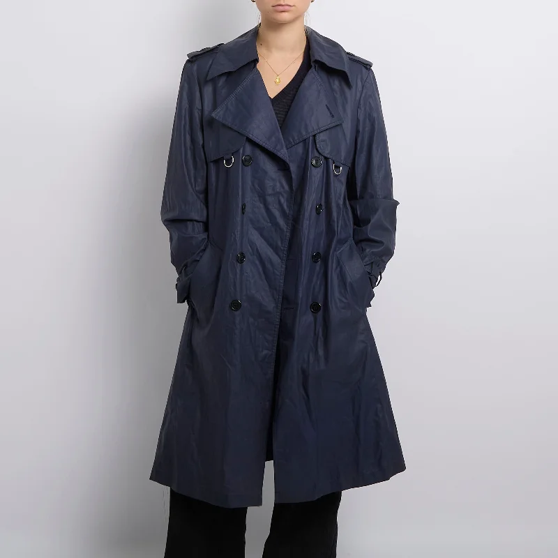 Buckle Detail Waterproof Trench Coat - UK 12 Elegant Black Wool Trench