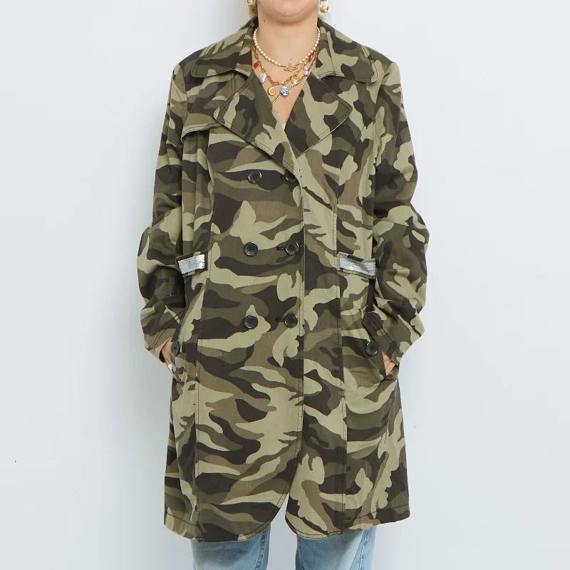Camo Trench Coat with Belt  - XL Stylish Wool Blend Trench Coat