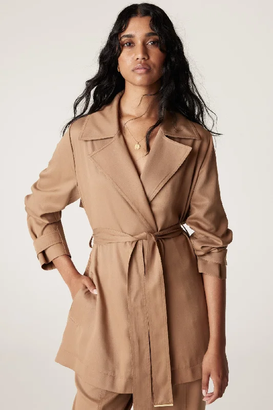 Carmen Tencel Trench - Camel Classic Long Plaid Trench