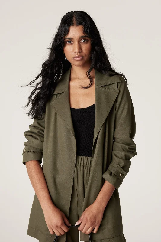 Carmen Tencel Trench - Khaki Comfortable Wool Trench Jacket