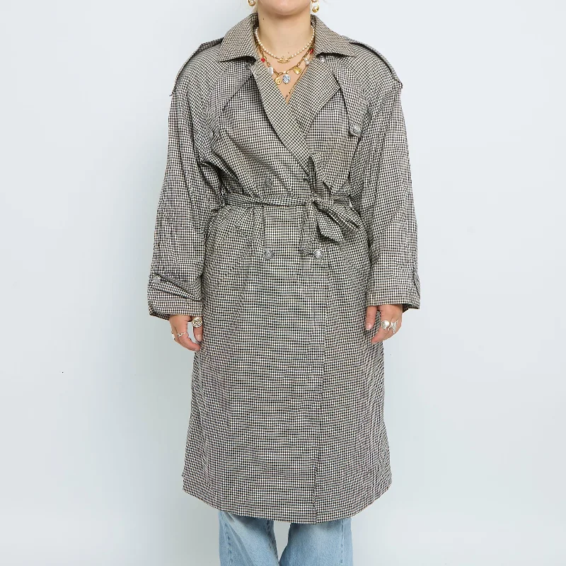 Checked Buttoned Trench Coat - UK 12 Comfortable Trench Coat for Women