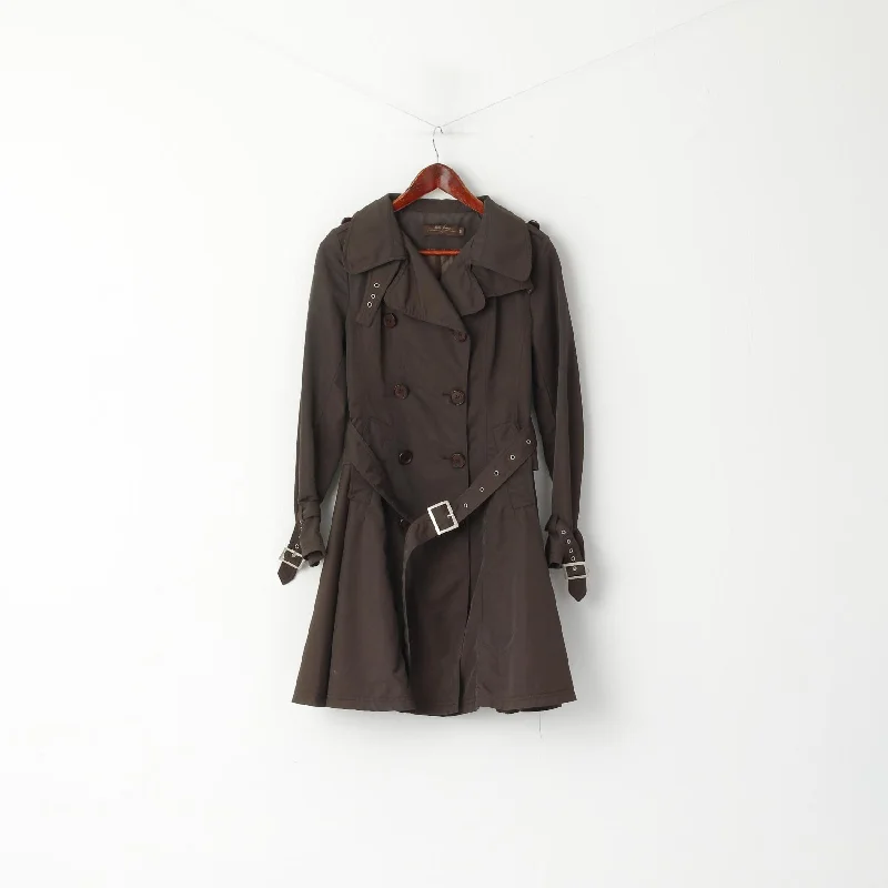 Billy Jenny Italy Women M Coat Brown Double Breasted Trench Belted Classic Mac Stylish Trench Coat with Pockets Billy Jenny Italy Women M Coat Brown Double Breasted Trench Belted Classic Mac Stylish Trench Coat with Pockets