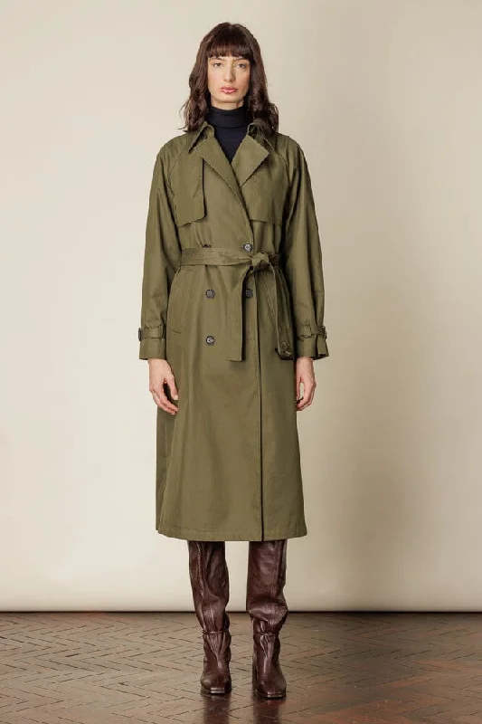 (RTW) Maddie Trench Coat - Olive Cotton Gabardine Trendy Cotton Trench Coat