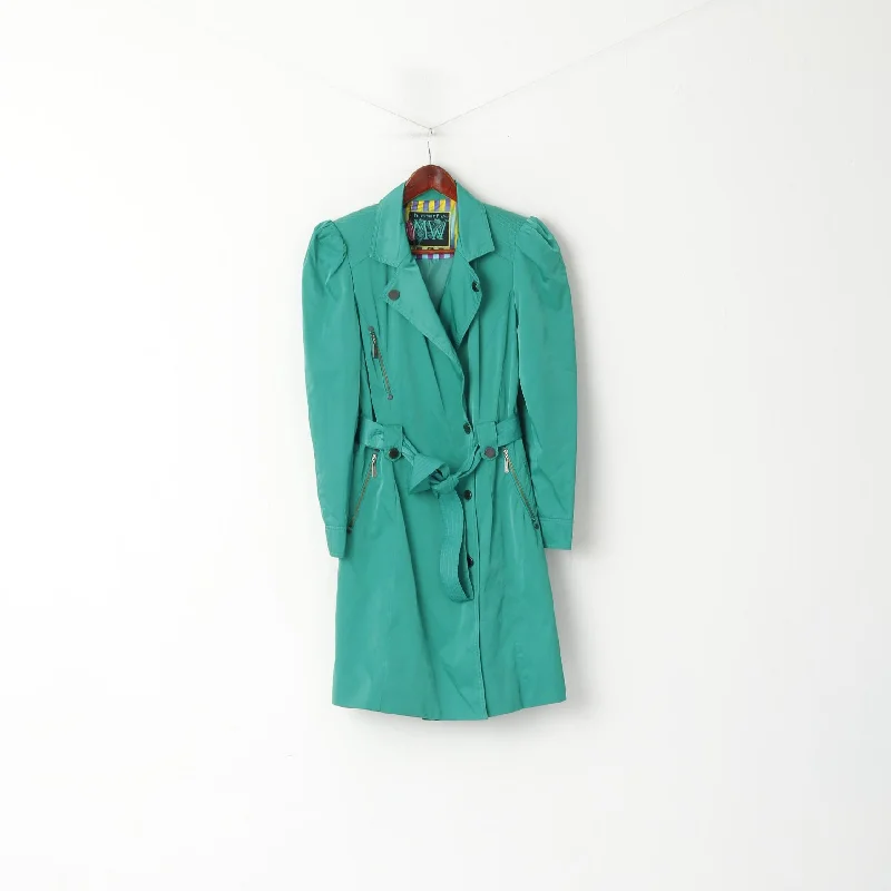 Butterfly by Matthew Williamson Women 12 40 Coat Green Shiny Belted Classic Trench Soft Knit Trench Coat