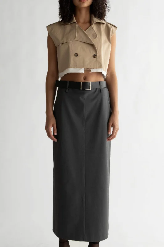 CROPPED TRENCH VEST Warm Plaid Wool Trench
