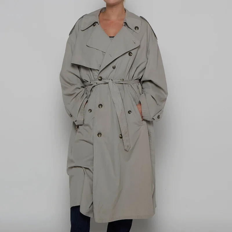 Double Breasted Belted Trench Coat - L Trendy Soft Trench Coat