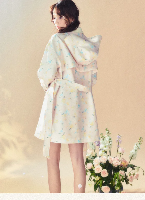 Floral Trench Coat Stylish Short Sleeve Trench