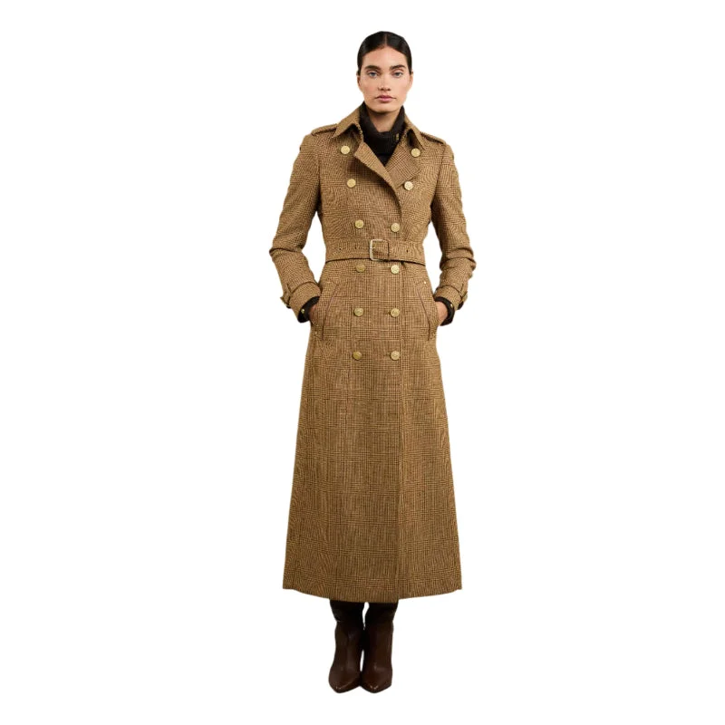 Holland Cooper Full Length Marlborough Ladies Trench Coat - Tawny Fashionable Double-Breasted Wool Trench Holland Cooper Full Length Marlborough Ladies Trench Coat - Tawny Fashionable Double-Breasted Wool Trench