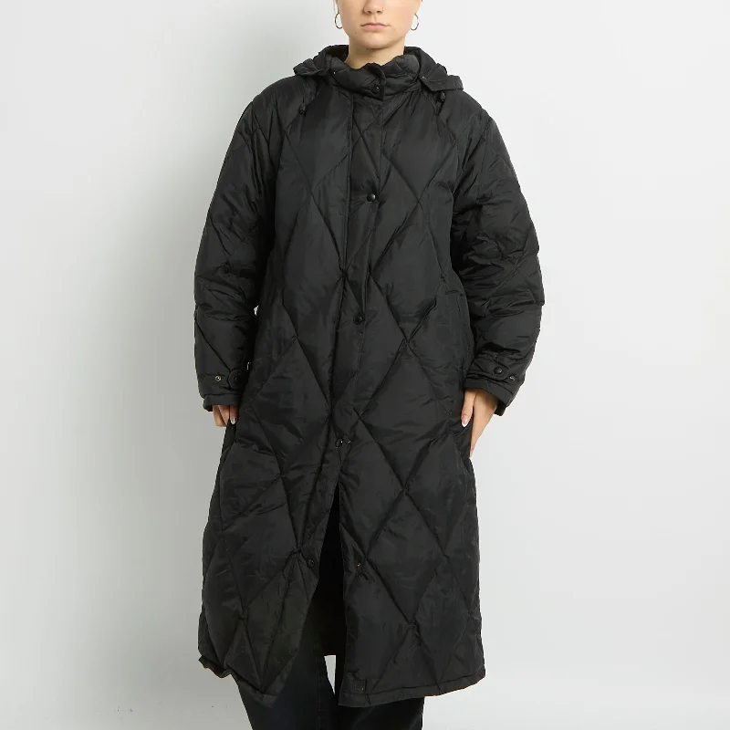 Hooded Puffer Trench Coat - UK 16 Warm Wool Blend Trench