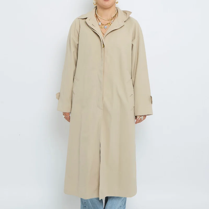 Longline Tartan Trench Coat - L Elegant Long Sleeve Trench