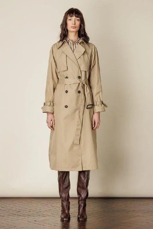(RTW) Maddie Trench Coat - Camel Cotton Gabardine Comfortable Zip-Up Trench Coat