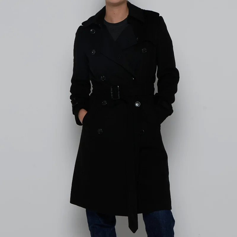 Wool Mix Double Breasted Belted Trench Coat - S Fashionable Tartan Trench Coat