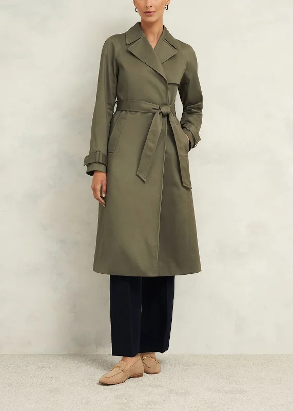 Rhian Trench 0224/3943/9057l00 Olive-Green Chic Hooded Wool Trench