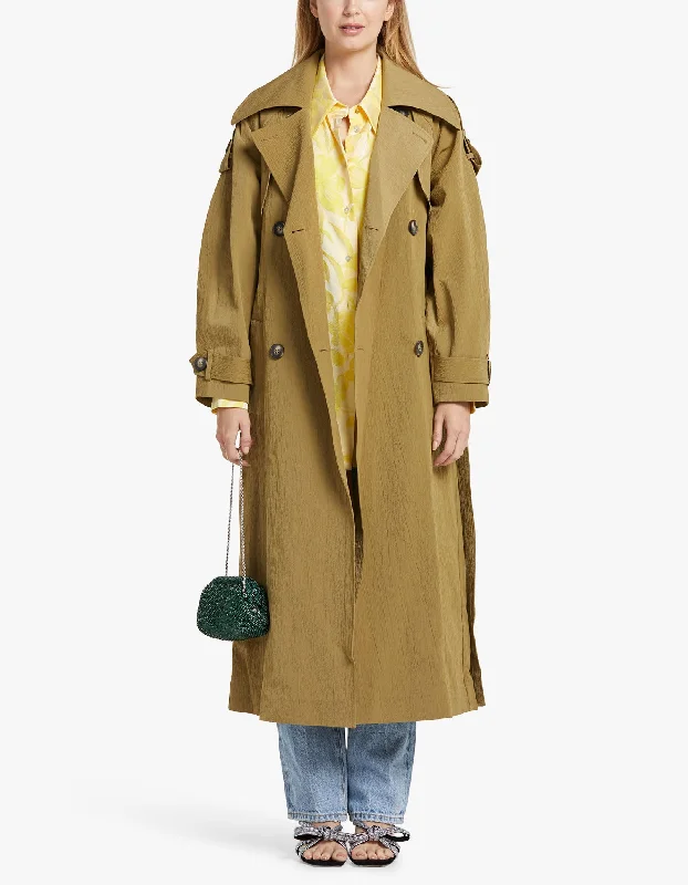 Textured Trench Coat - Dull Gold Classic Beige Trench Coat