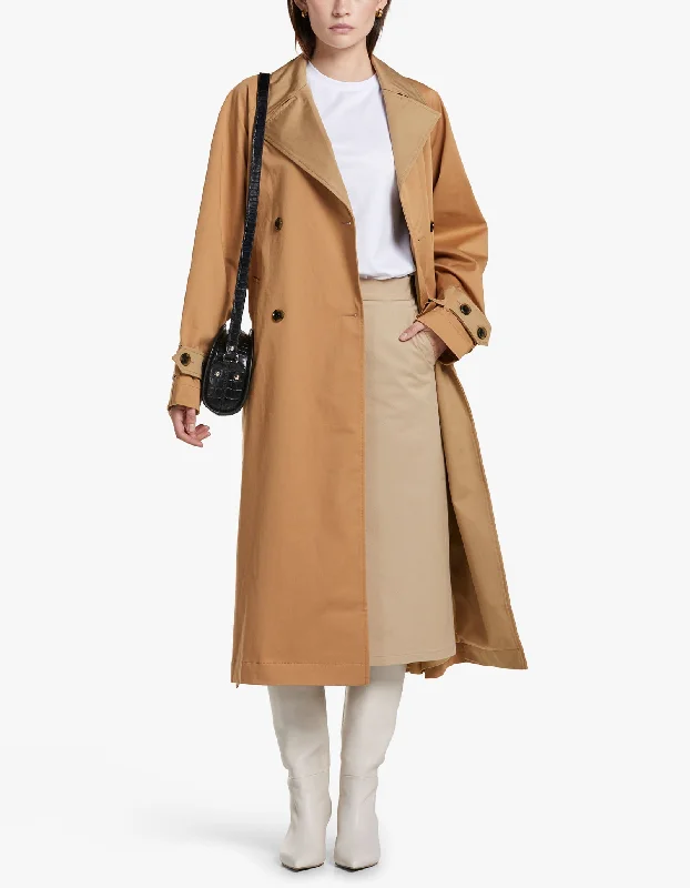 Greta Trenchcoat 14713 - Camel Mix Chic Plaid Trench Coat