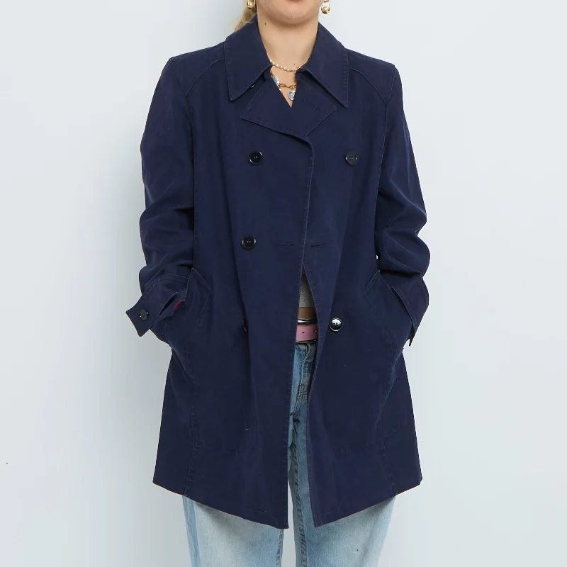 Short Buttoned Denim Trench Coat - S Modern Trench Coat Design