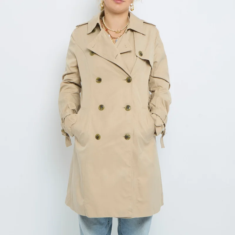 Short Stripe Lined Trench Coat - M Trendy Open Front Trench