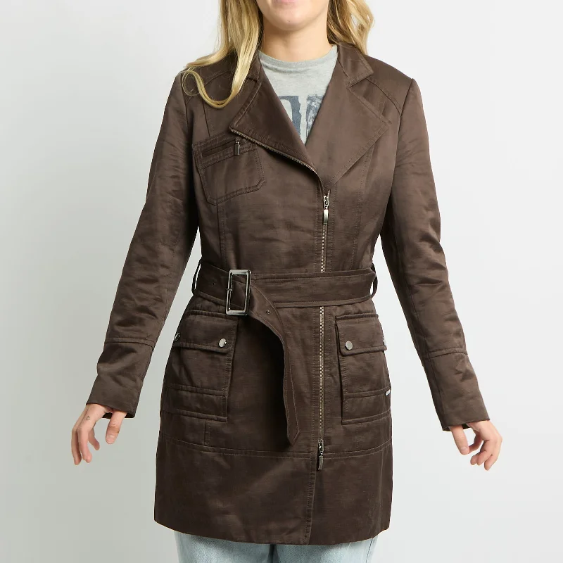 Side Zip Heavy Weight Trench Coat - UK 10 Fashionable Wool Trench Coat