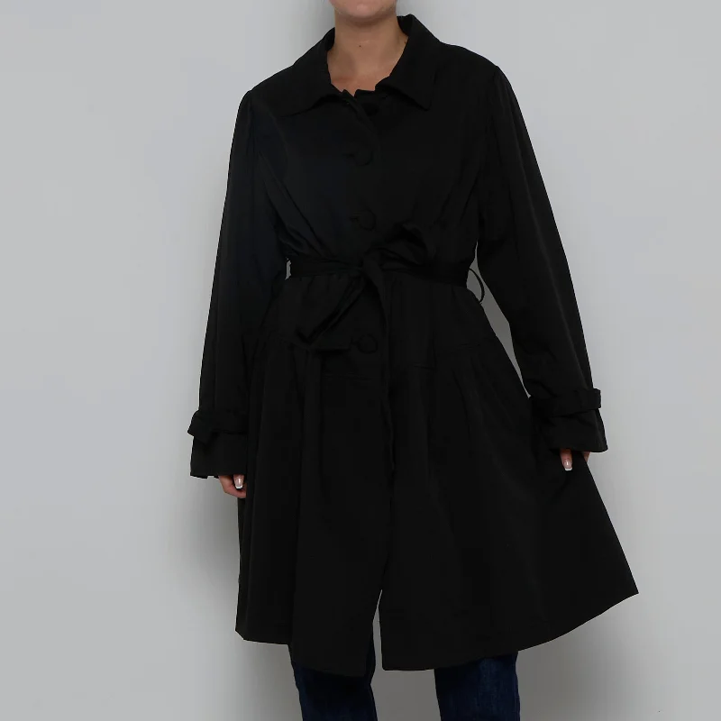 Belted Covered Buttons Trench Coat - L Chic Wool Blend Trench