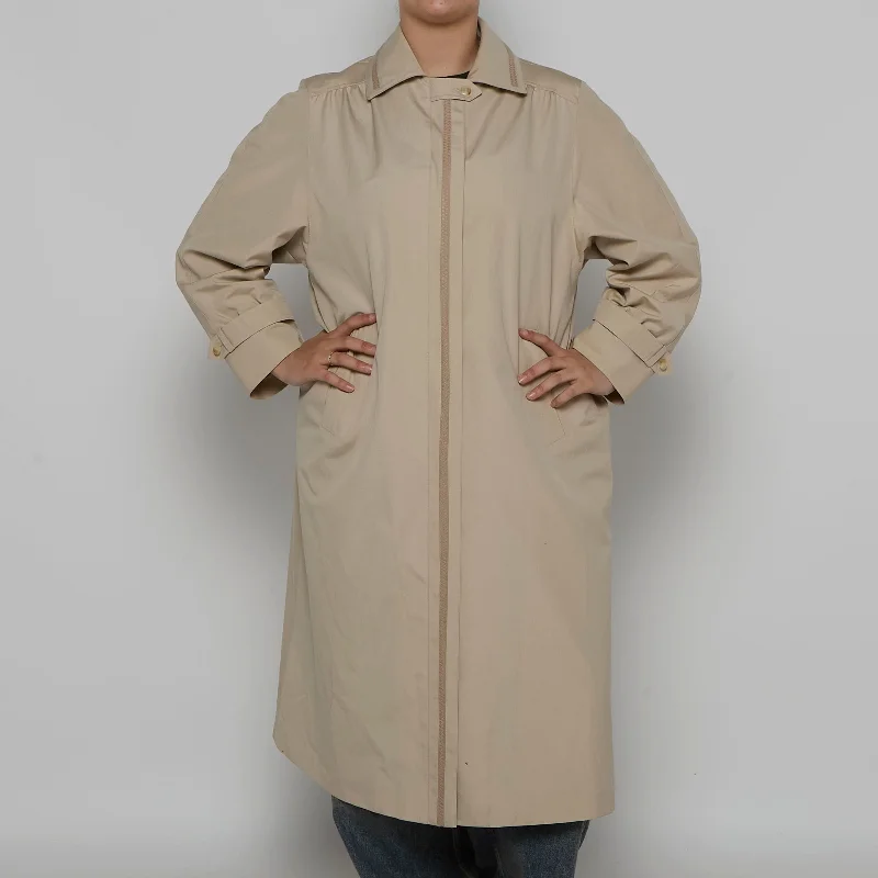 Zip Front Long Trench Coat - XXL Comfortable Casual Wool Trench