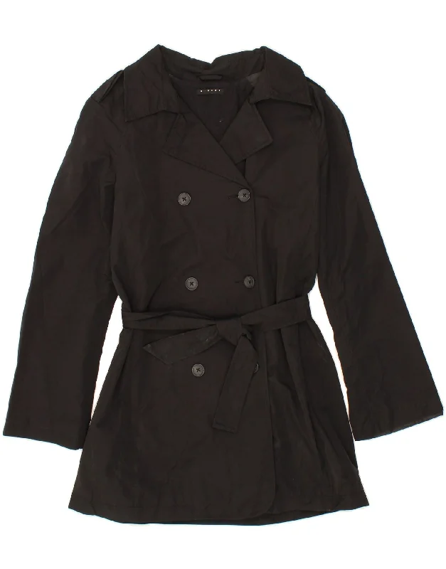 SISLEY Womens Double Breasted Trench Coat IT 46 Large Black Polyester Elegant Trench Coat with Belt SISLEY Womens Double Breasted Trench Coat IT 46 Large Black Polyester Elegant Trench Coat with Belt