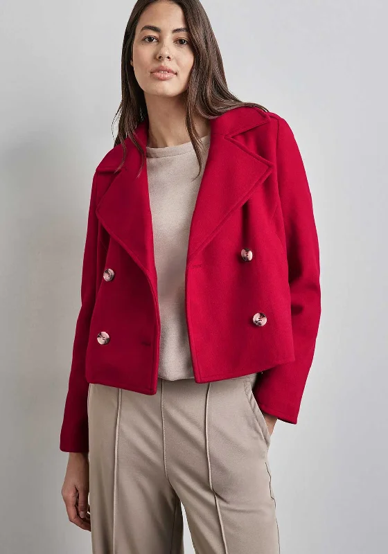 Street One Cropped Trench Coat, Red Stylish Plaid Trench Design