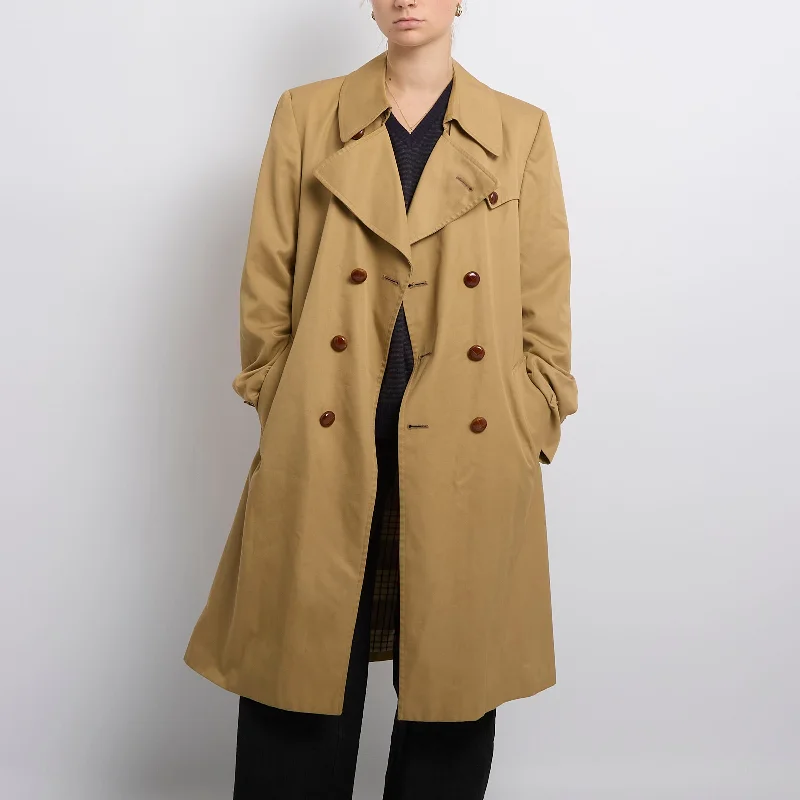 Tartan Lined Heavyweight Trench Coat - UK 14 Casual Button Trench Coat