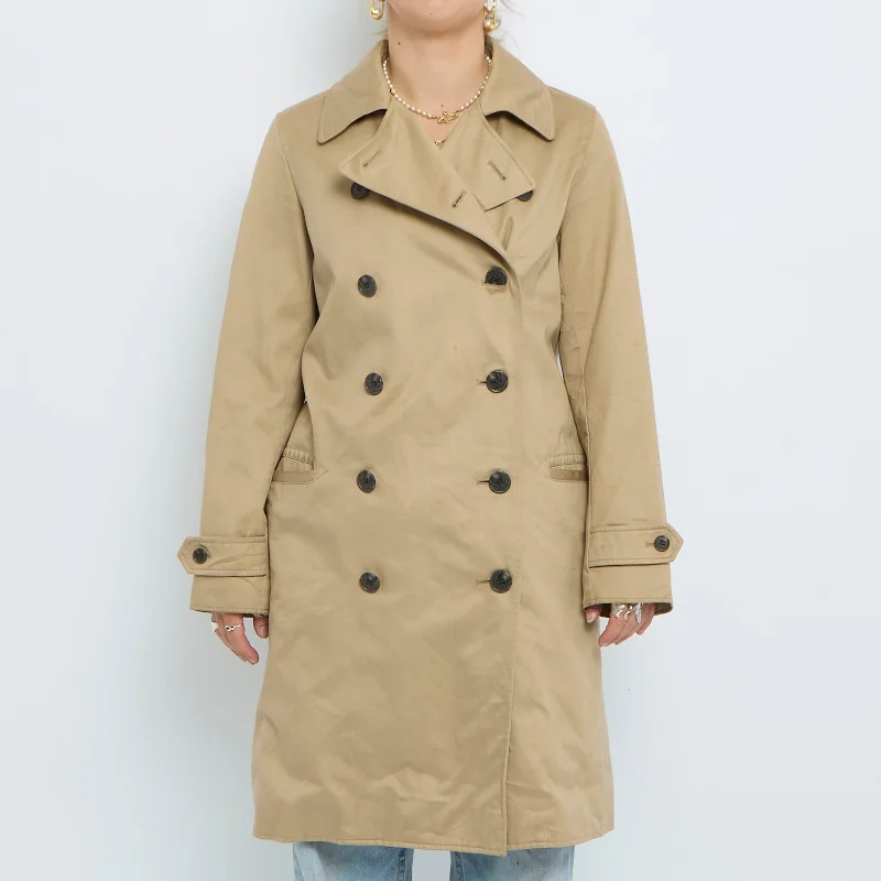 Button  Collared Trench Coat - UK 10 Classic Plaid Wool Trench